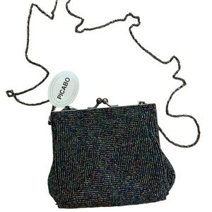 Vintage 90s Black Beaded Iridescent Mini Crossbody Bag Goth Y2K Purse